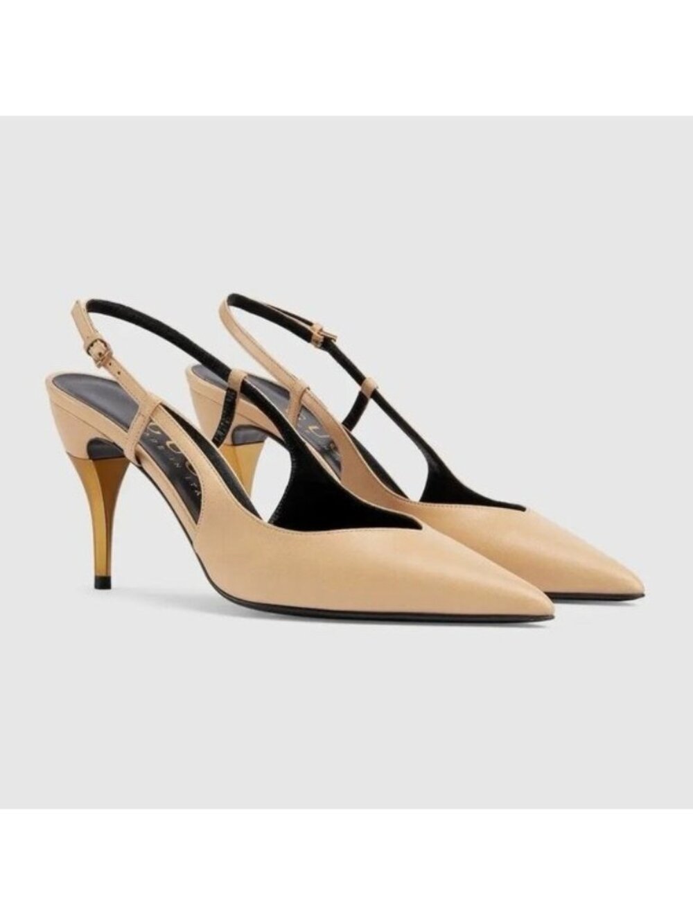 NEW Gucci Metal Heel Slingback Pumps Sz 38.5 100% Authentic Nude